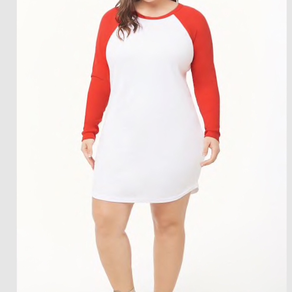 PLUS-SIZE  ribbed knit baseball T-shirt dress
